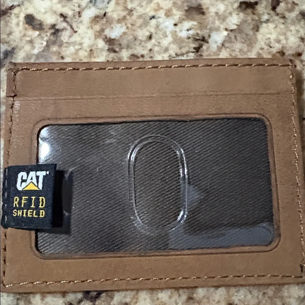 Caterpillar Tan Leather Card Holder with CAT‎ Logo